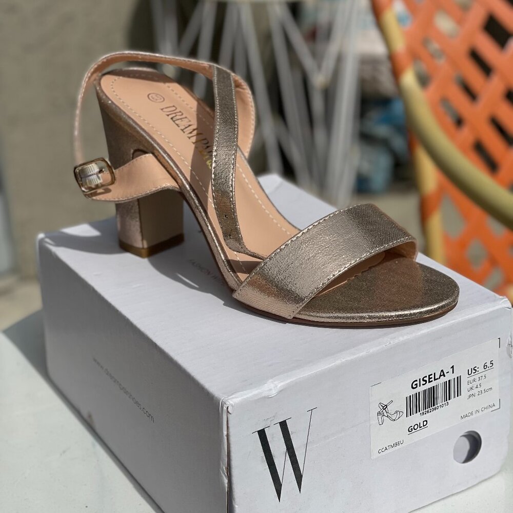 DREAM PAIRS Women's Gold Open Toe Ankle Strap Block Heel